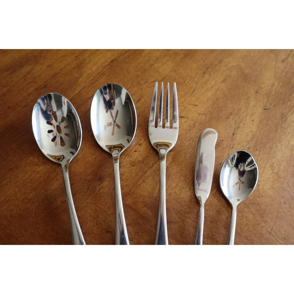 Lot 5 Oneida ICARUS Stainless Glossy Serving Spoon Pierced Solid Meat Fork China